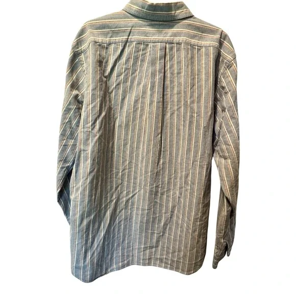 Ralph Lauren Polo Shirt Mens Large Blue Striped Classic Fit Button Up Brown Pony - Picture 4 of 4